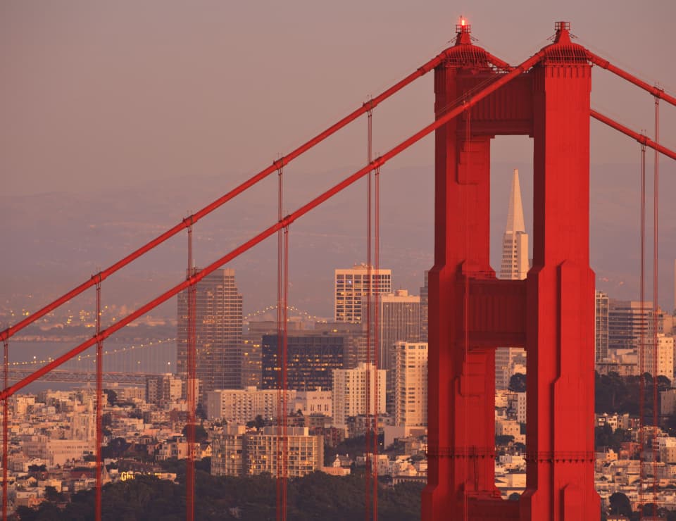 Image of Golden Gate Bridge and the City Behind California